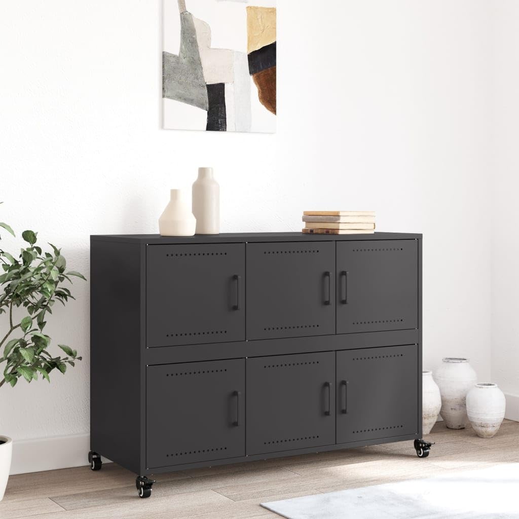vidaXL Sideboard, Cabinet with Door, Cupboard with Storage, Living Room Organizer Living Room Home Interior, Black 100.5x39x72 cm Steel - Image 4