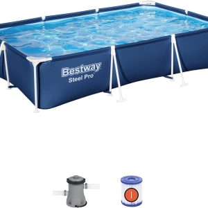 Steel Pro Rectangular Above Ground Pool Kit 3.00 m x 2.01 m x 66 cm, Blue