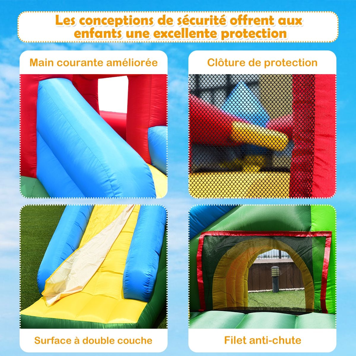 4 in 1 Inflatable Castle for Children 3-10 Years Old with Slide Jumping Area Climbing Wall Basketball Hoop - - Image 8