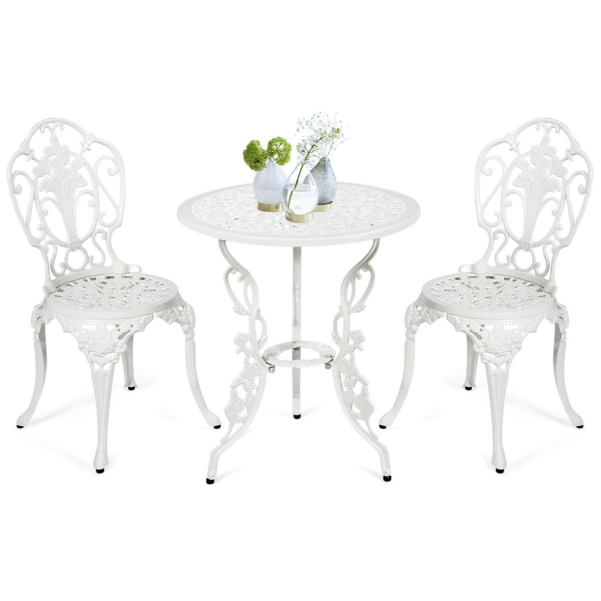 Weather-Resistant White Rose-Shaped Aluminum Garden Table and 2 Chairs Set - - Image 5