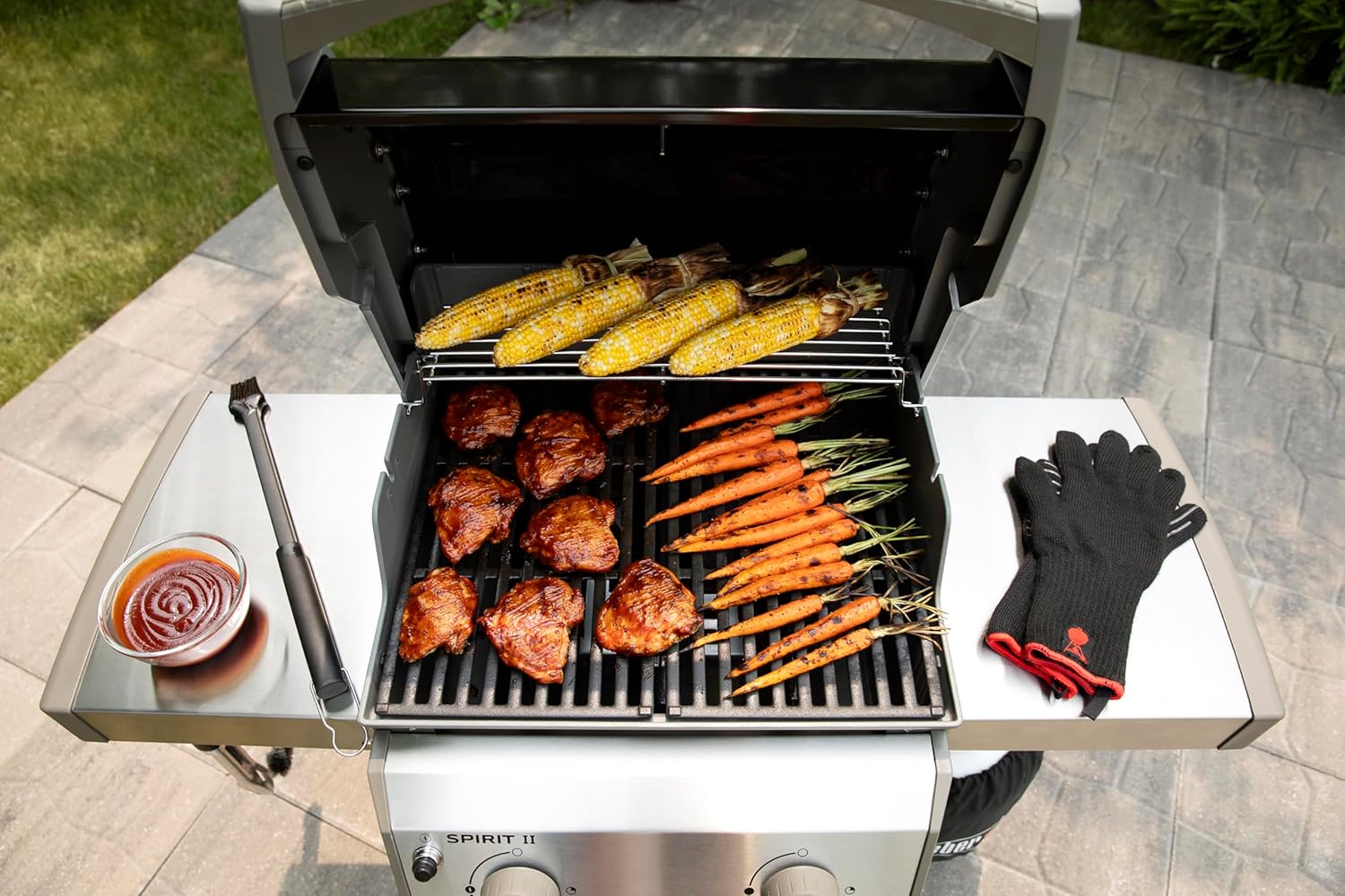 Spirit II E-210 GBS Barbecue Gaz,2 Br没leurs,Surface de Cuisson 51 x 46 cm,Thermomtre de Couvercle,Table d'Appoint Rabattable (Gauche),4 Roues - Noir et Argent (44010153) - Image 4