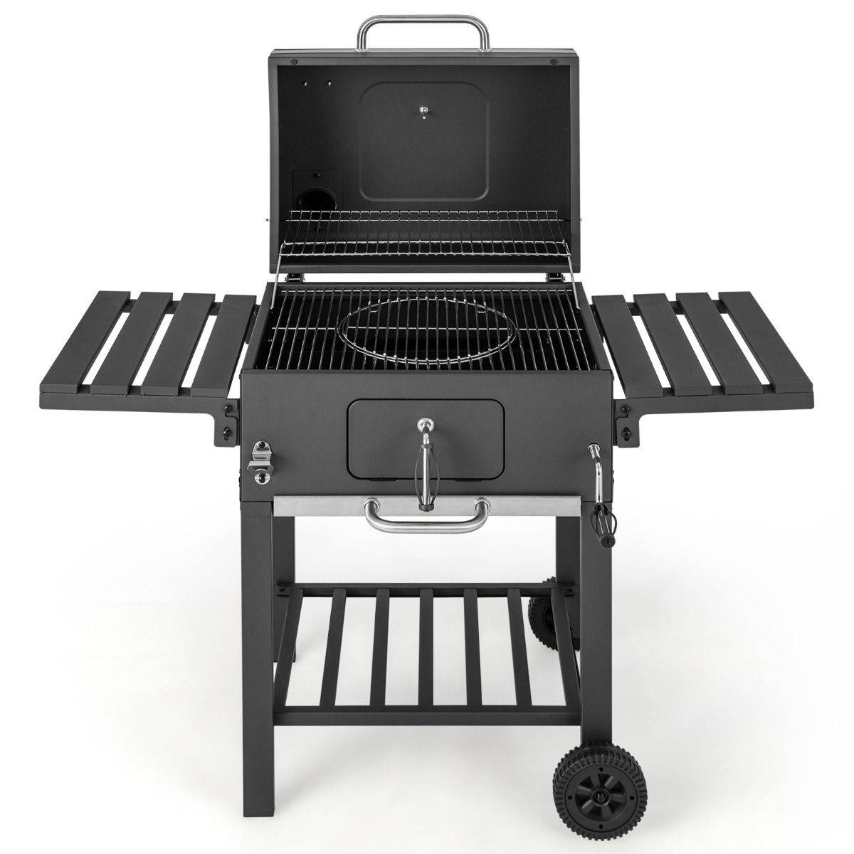 Portable Charcoal Barbecue with 2 Side Tables Black - - Image 4