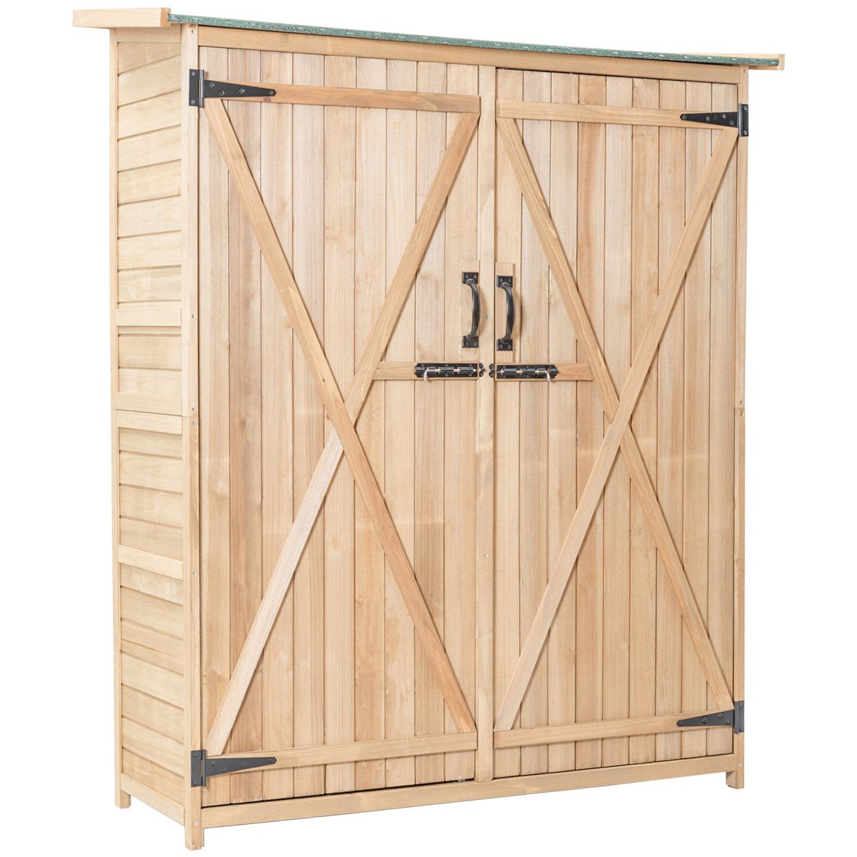 Wooden Garden Shed Outdoor Garden Shed Double Doors with Latch Sloped Asphalt Roof Outdoor Garden Shed 140 x 50 x 162 cm Natural - - Image 7