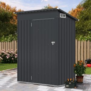All Season Storage Shed Utility Tool Shed with Sloped Roof Opening Door Arations Gray Galvanized Metal Frame -