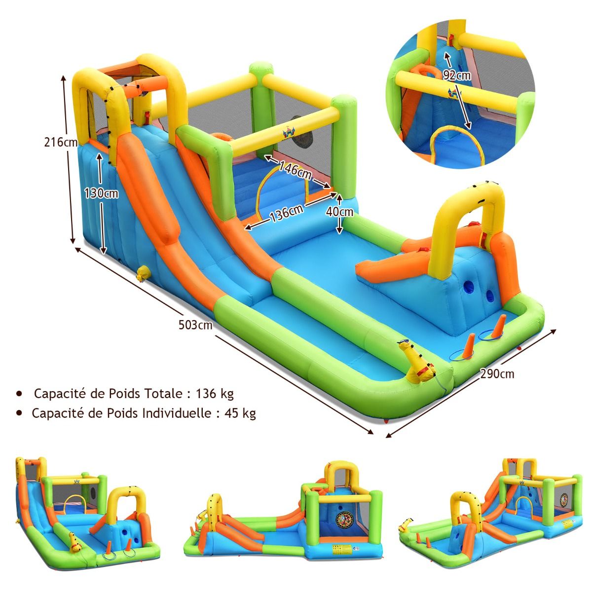 8 in 1 Inflatable Castle with 2 Slides Water Park with Jumping House Load 135kg for 3 Children Aged 3-10 - - Image 12