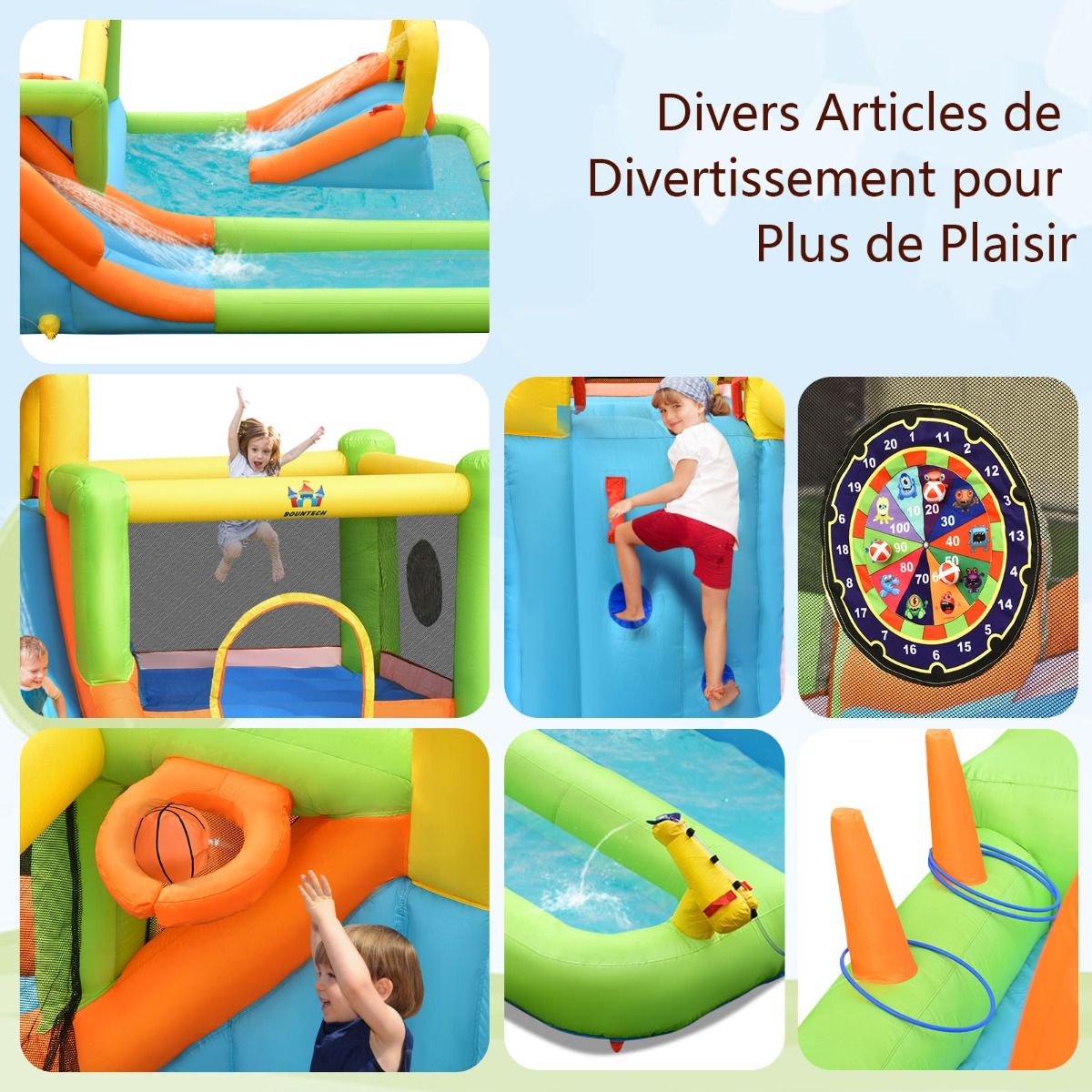 8 in 1 Inflatable Castle with 2 Slides Water Park with Jumping House Load 135kg for 3 Children Aged 3-10 - - Image 7