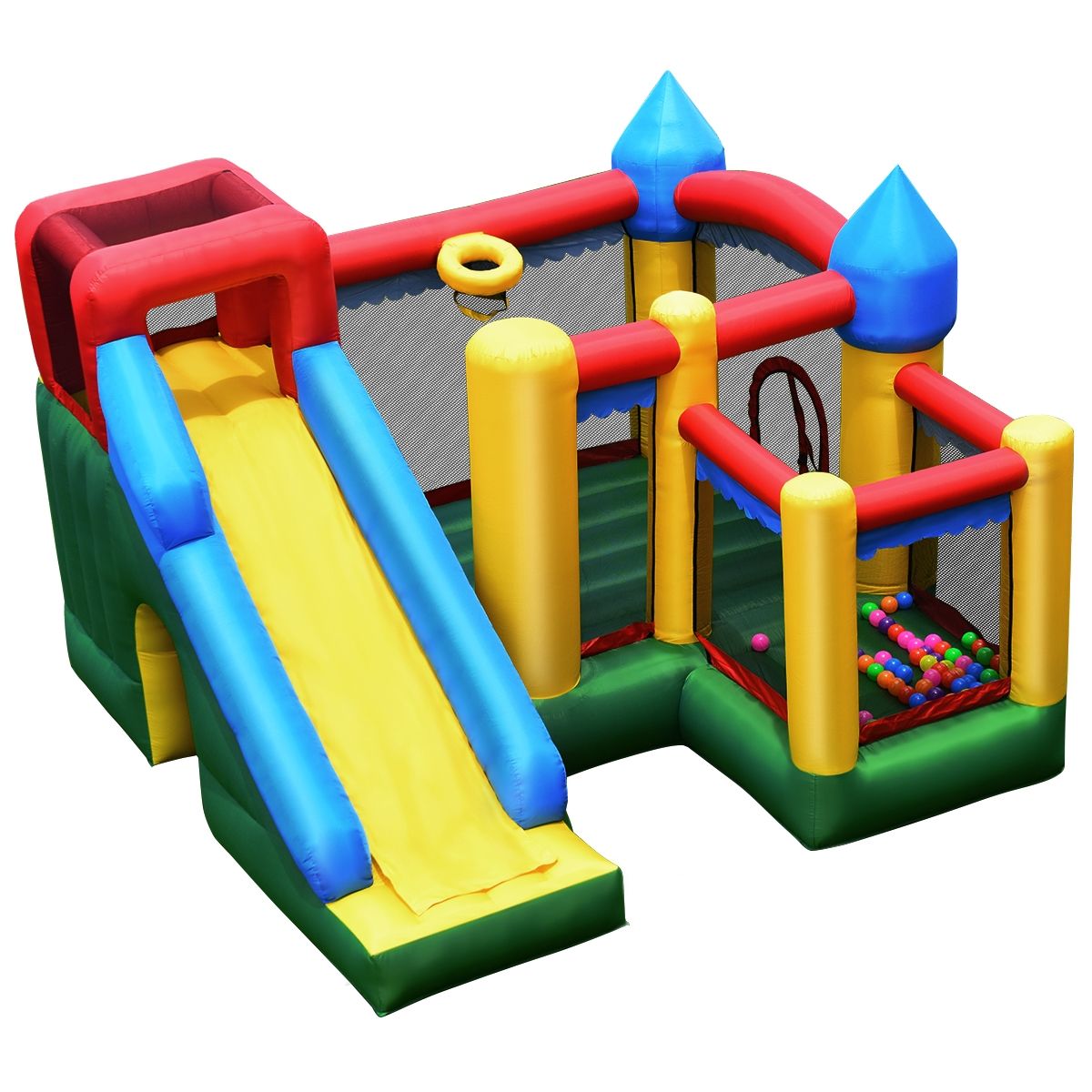 4 in 1 Inflatable Castle for Children 3-10 Years Old with Slide Jumping Area Climbing Wall Basketball Hoop - - Image 3