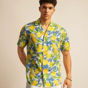 SWAVVY Vacation Style Digital Print Turndown Collar Short Sleeve Button-Down Shirt For Men