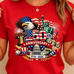 Women's Crew Neck Summer Tee USA 250th Anniversary Patriotic Print Regular Fit Top Perfect For National Celebrations & Daily Casual Wear & Leisure Outings