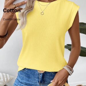 EMERY ROSE Women's Solid Color Round Neck Casual Versatile Daily Wear T-Shirt,Summer Top