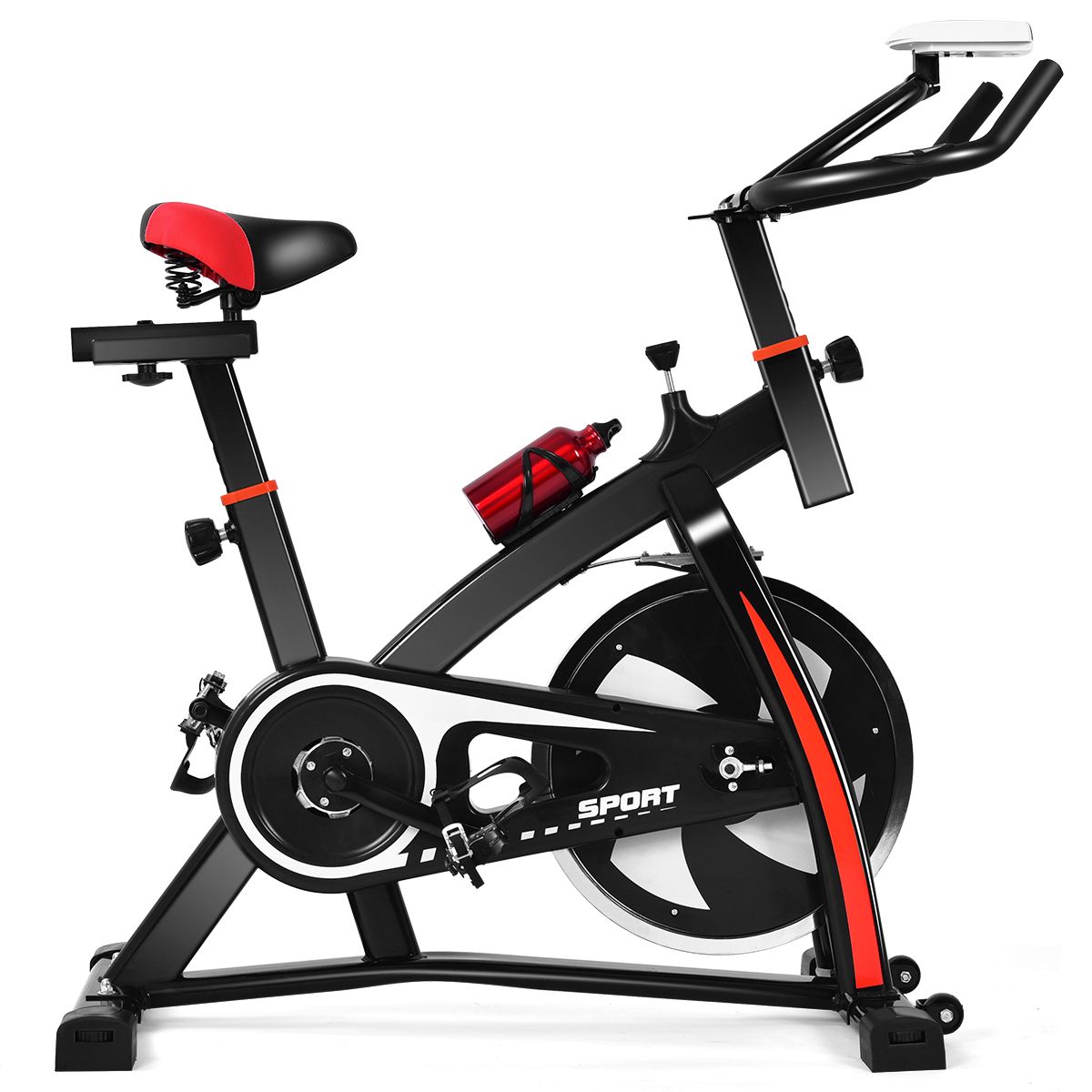 Exercise Bike Silent Bike with Belt and 10kg Iron Flywheel Handlebar and Adjustable Saddle Black + Red - - Image 2