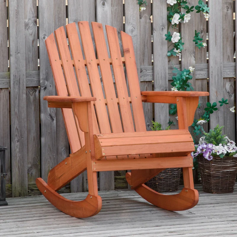 Adirondack Muskoka wooden rocking chair with wooden slat design, fan-shaped back and classic rustic style, teak - - Image 5