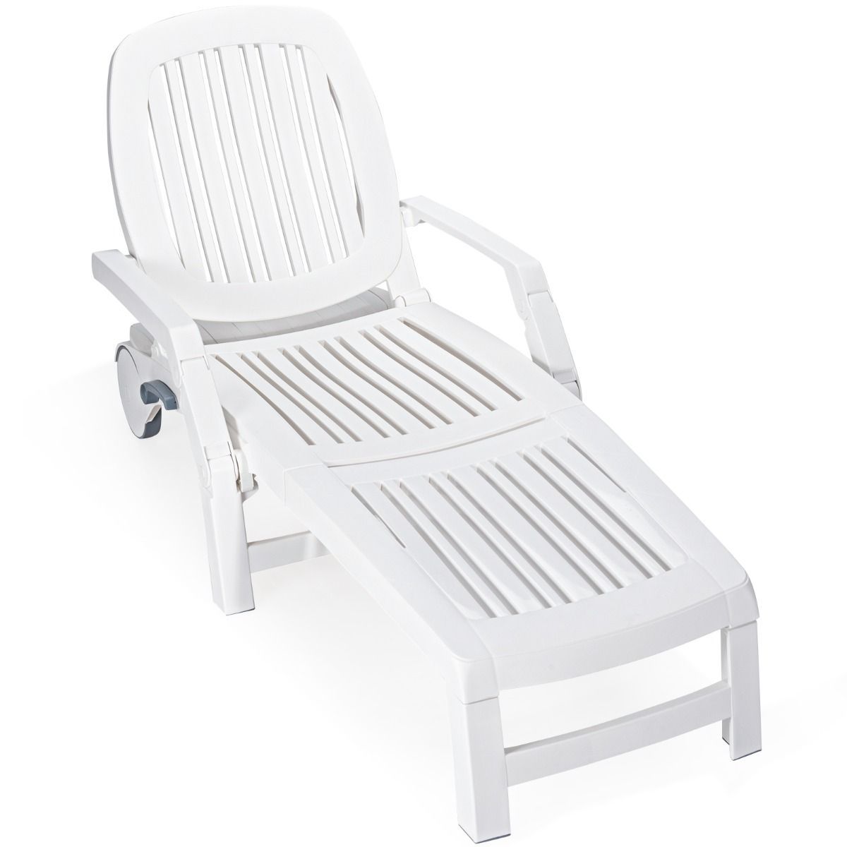 5 Position Adjustable Reclining Lounge Chair with Flexible Wheels Camping Relax Armchair with Storage Box Load 150KG White - - Image 6