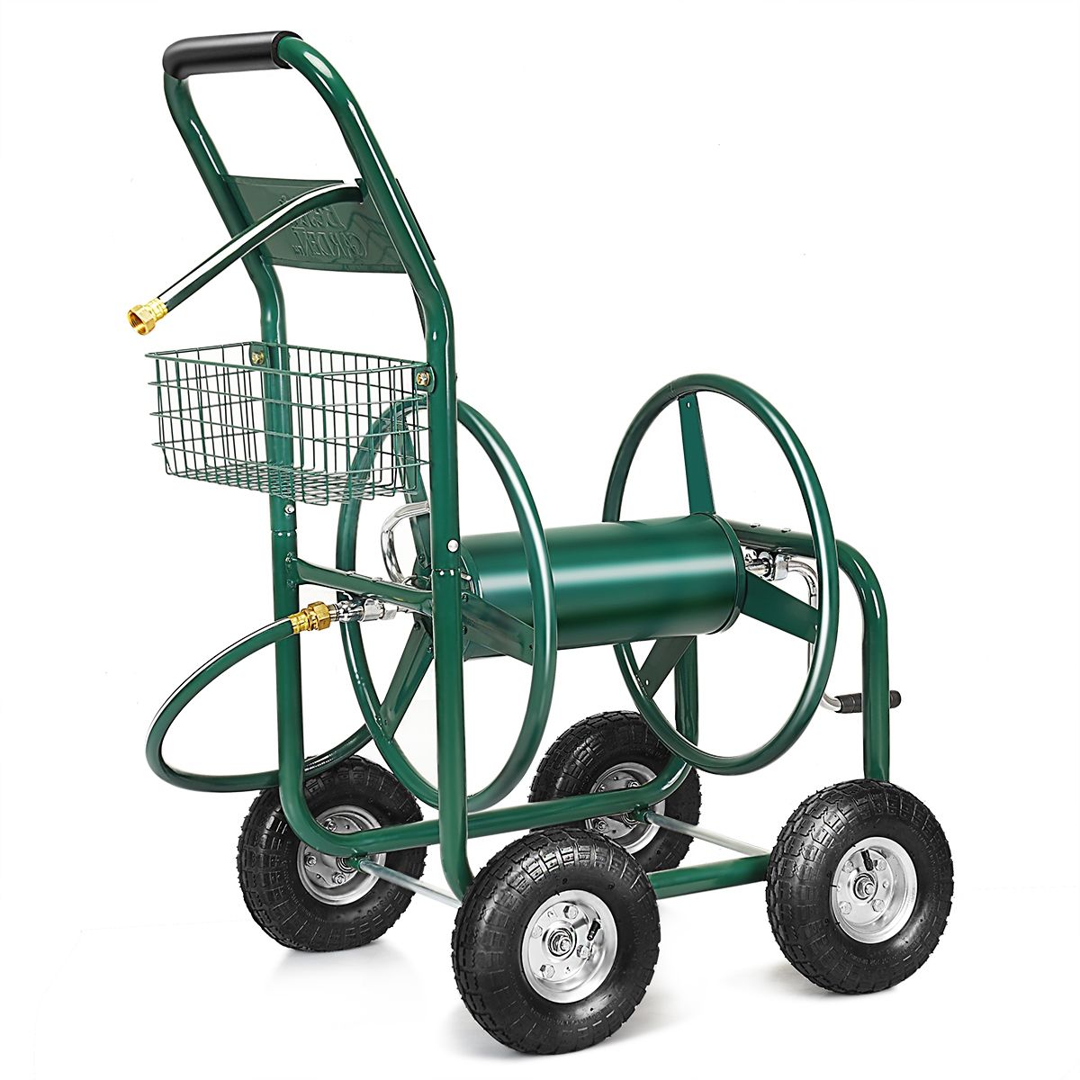 Garden Hose Reel with 4 Wheels Trolley for 1.7m of Watering Hose Basket, 95x62x113cm, Green - - Image 5