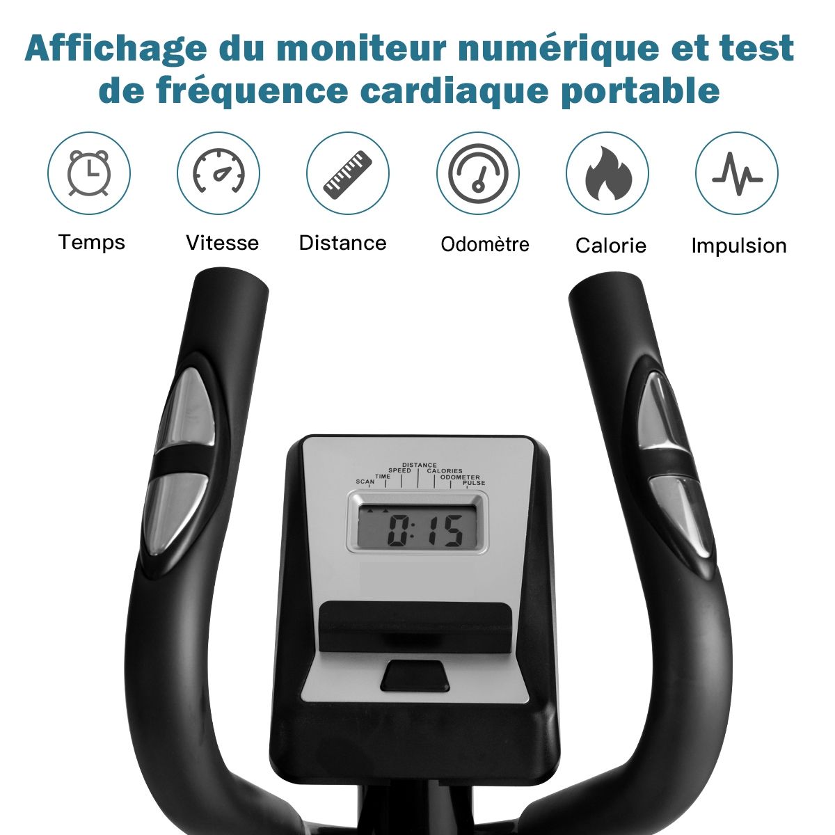 Elliptical Trainer with 8 Resistance Levels - Inertia Mass 2 kg Hand Pulse LCD Display - - Image 6