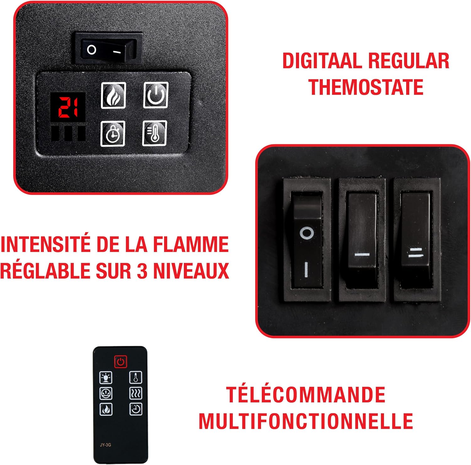 Classic Fire Electric Fireplace Memphis - Decorative Fireplace 1800W - Electric Fireplace with Flame Effect, Heating, Remote Control and Timer - Wall Mounting - Black - Image 4