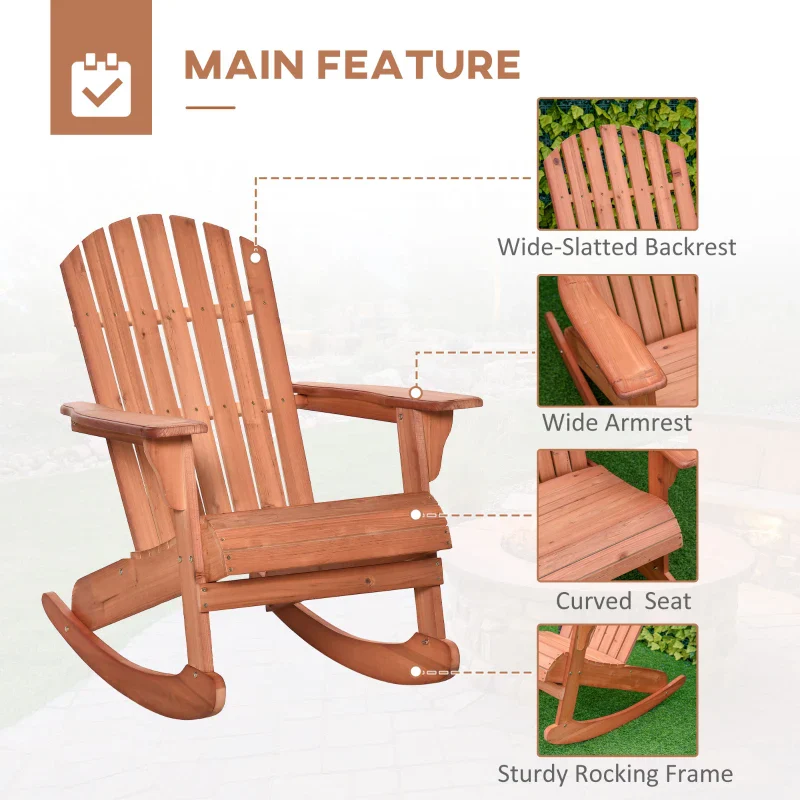 Adirondack Muskoka wooden rocking chair with wooden slat design, fan-shaped back and classic rustic style, teak - - Image 2