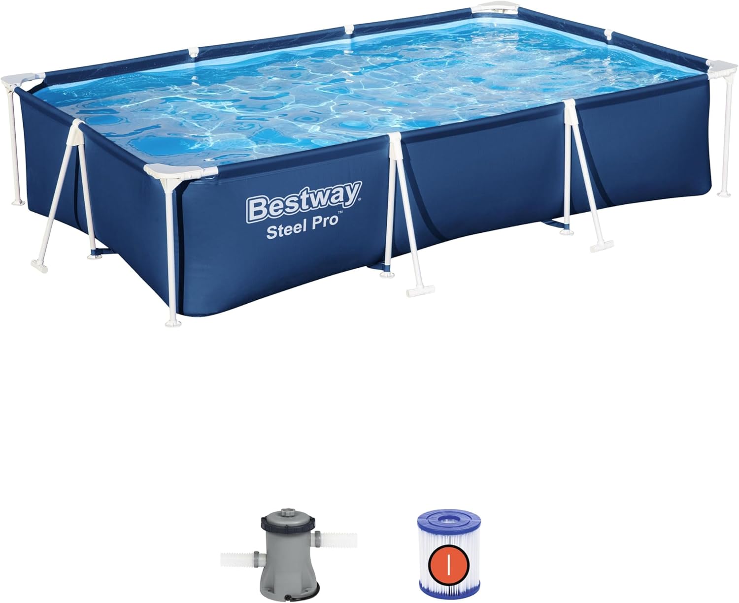 Steel Pro Rectangular Above Ground Pool Kit 3.00 m x 2.01 m x 66 cm, Blue