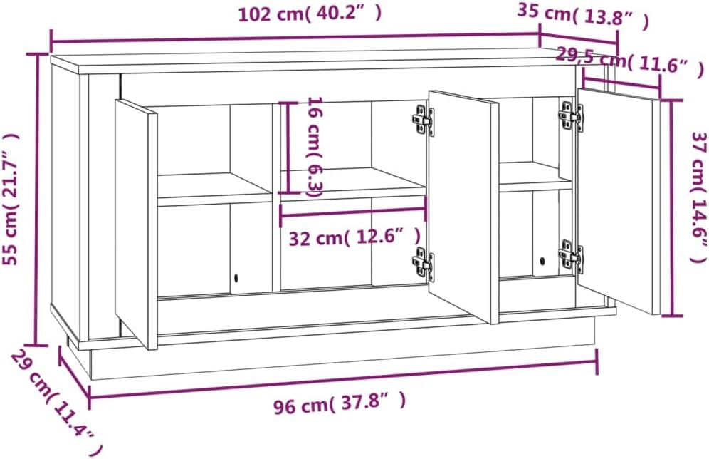 vidaXL Sideboard, Side Cabinet with 6 Compartments, Cupboard with Door, Living Room Storage Unit, Modern, White Engineered Wood - Image 3
