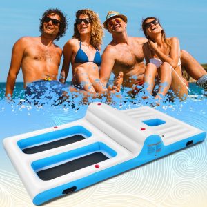 Inflatable Pool Island for 4 People with Pump Cooler Cup Holder 360 x 197 x 66cm -