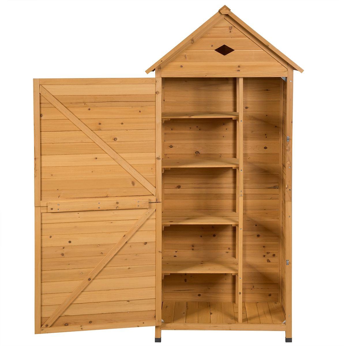 Outdoor Garden Shed with 5 Shelves Lockable Cabin in Fir Wood with Galvanized Sheet Metal Roof - - Image 5