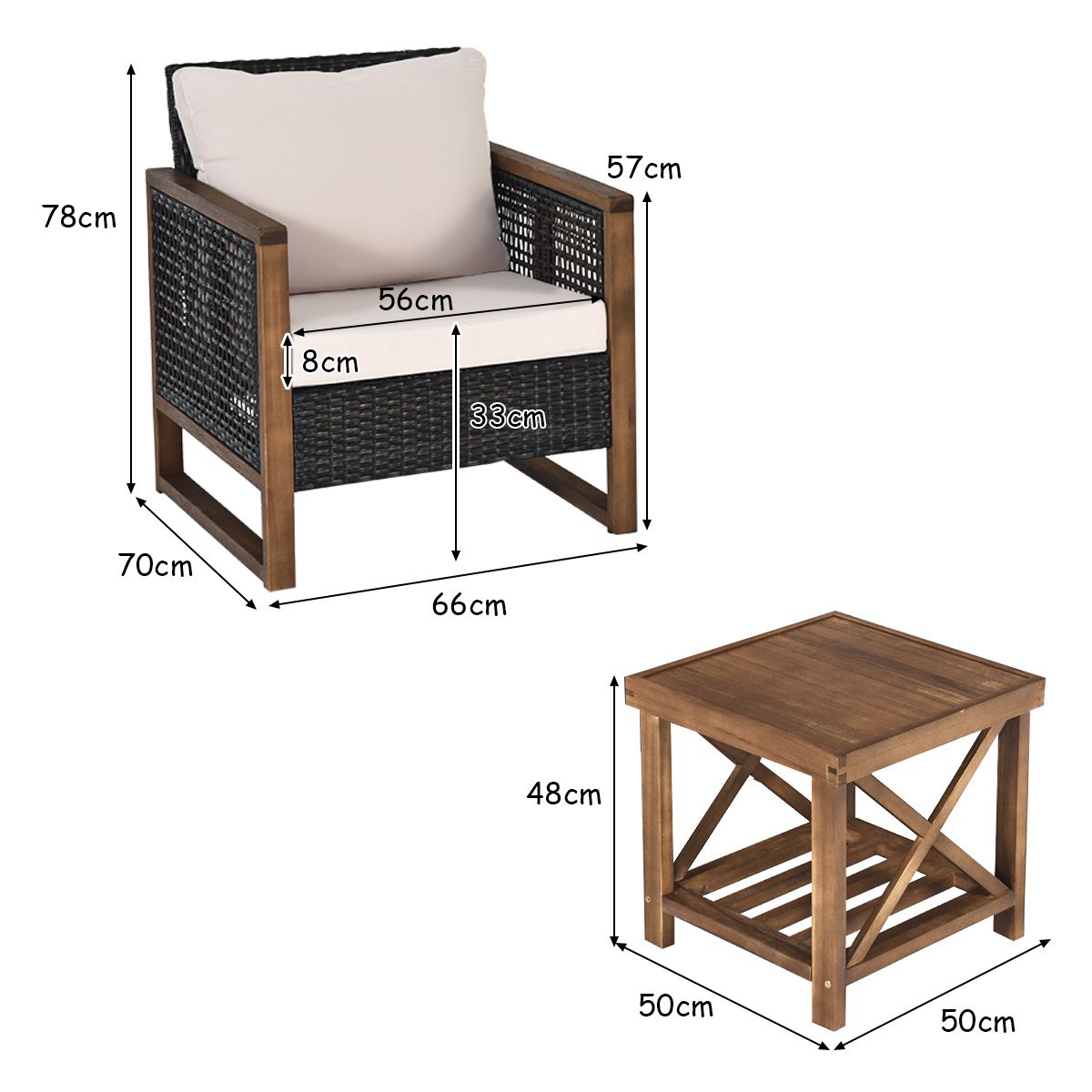 Acacia Wood Garden Furniture Set Handcrafted Rattan Anti-sun Weather Resistant for Porch Balcony Terrace - - Image 12