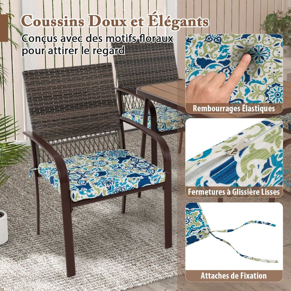 5 Piece Patio Furniture Set Garden Furniture 4 Rattan Armchairs with Cushions and Square Table with Umbrella Hole - - Image 5