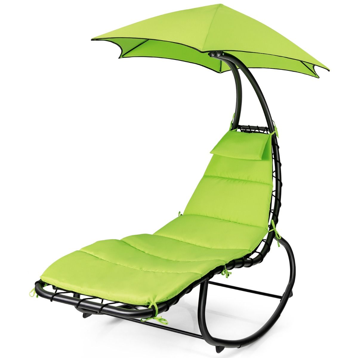 Rocking Sun Lounger Hanging Sun Lounger with Sun Shade & Hammock Cushion Load 150KG 184 cm x 147 cm x 187 cm Green - - Image 4