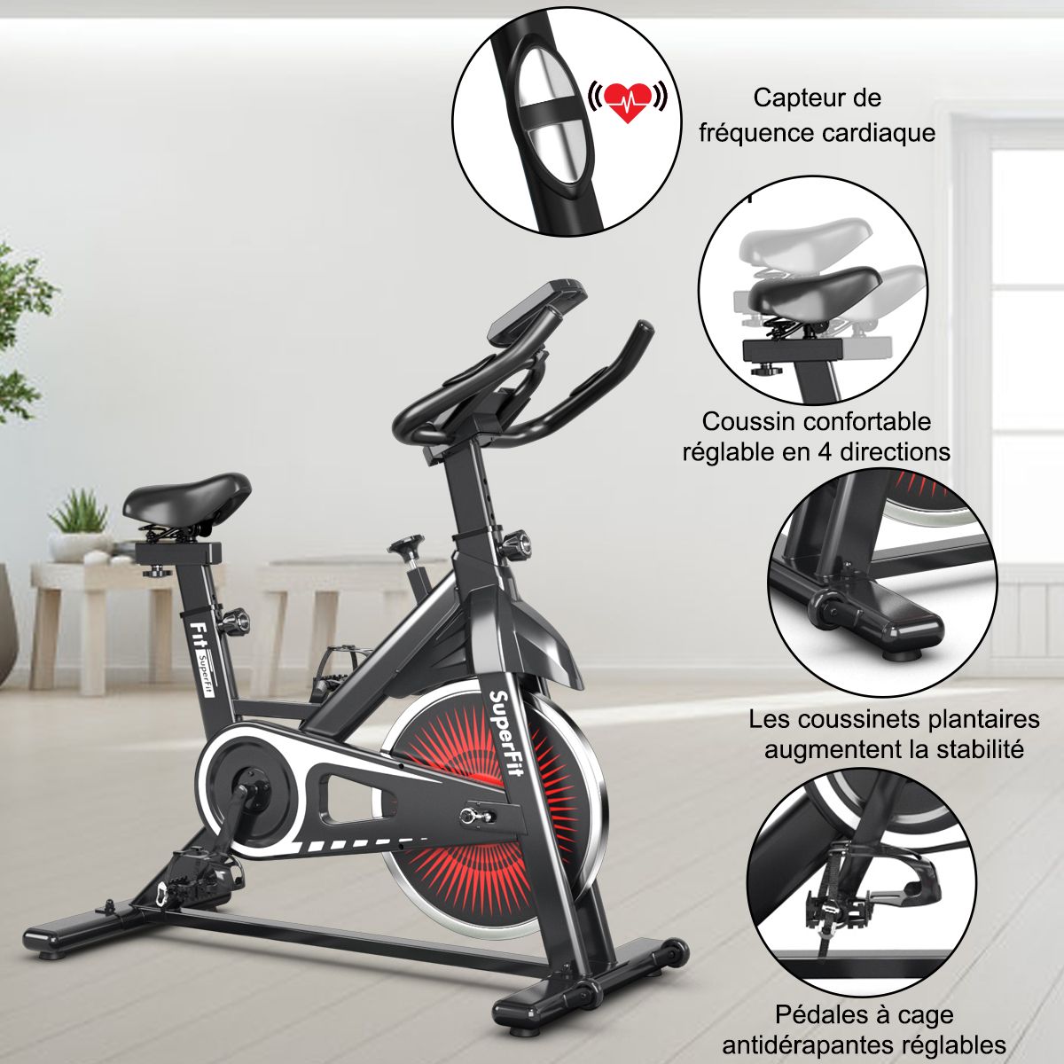 Quiet exercise bike with steel wheel and handlebars - - Image 8