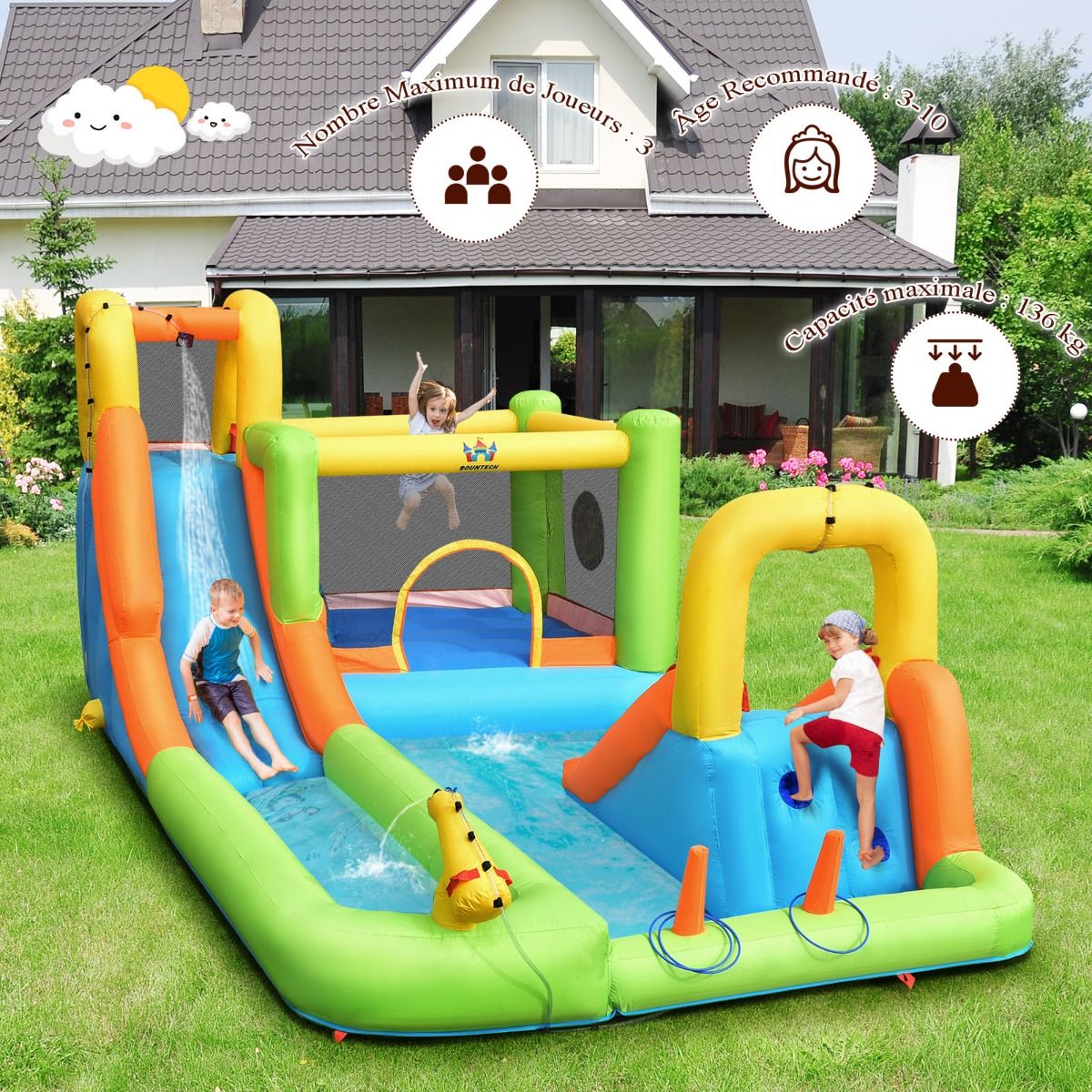 8 in 1 Inflatable Castle with 2 Slides Water Park with Jumping House Load 135kg for 3 Children Aged 3-10 - - Image 9