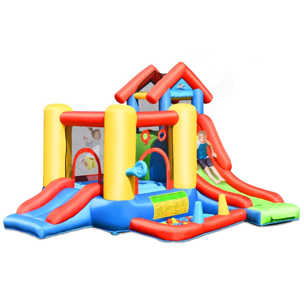 7 in 1 Inflatable Castle for Children 3-10 Years Slides Capacity 135kg in Oxford Fabric 356x289x233cm Multicolor - - Image 3