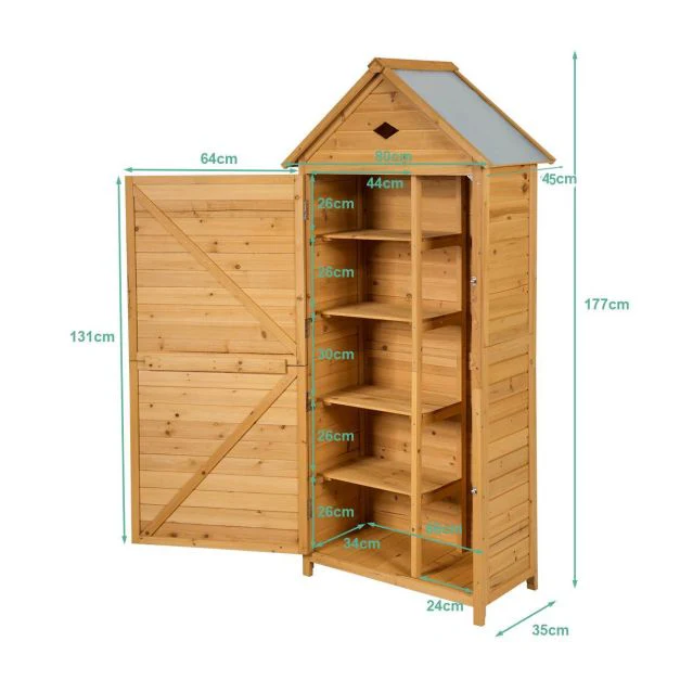 Abri de jardin extérieur à 5 etagères cabane verrouillable en bois de sapin toit en tle galvanisée 20_0005485 - - Image 7