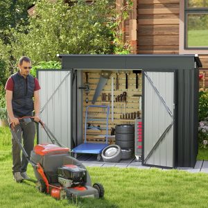 Outdoor Garden Shed Garden Tool Shed with 2 Doors Sloped Design Arations Galvanized Metal Frame 235x117x185cm Dark Gray -