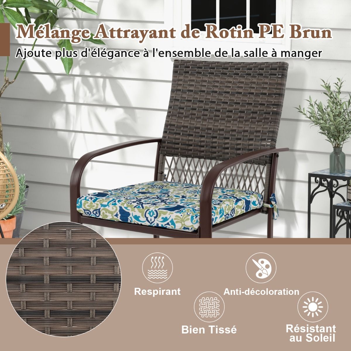 5 Piece Patio Furniture Set Garden Furniture 4 Rattan Armchairs with Cushions and Square Table with Umbrella Hole - - Image 7