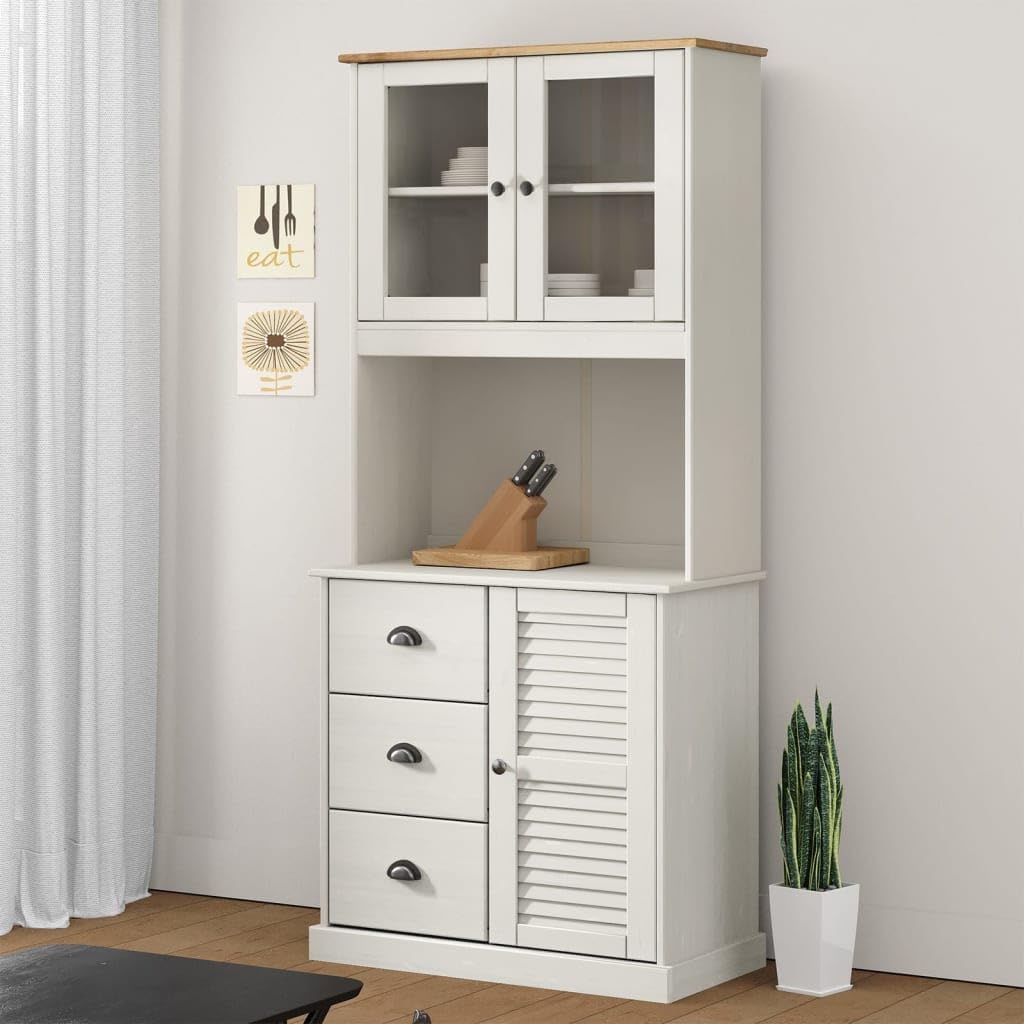 vidaXL Vigo Dresser Top White 78x30x100 cm Solid Pine Wood, Dresser Top Shelf, Kitchen Dresser Top, Kitchen Storage - Image 2