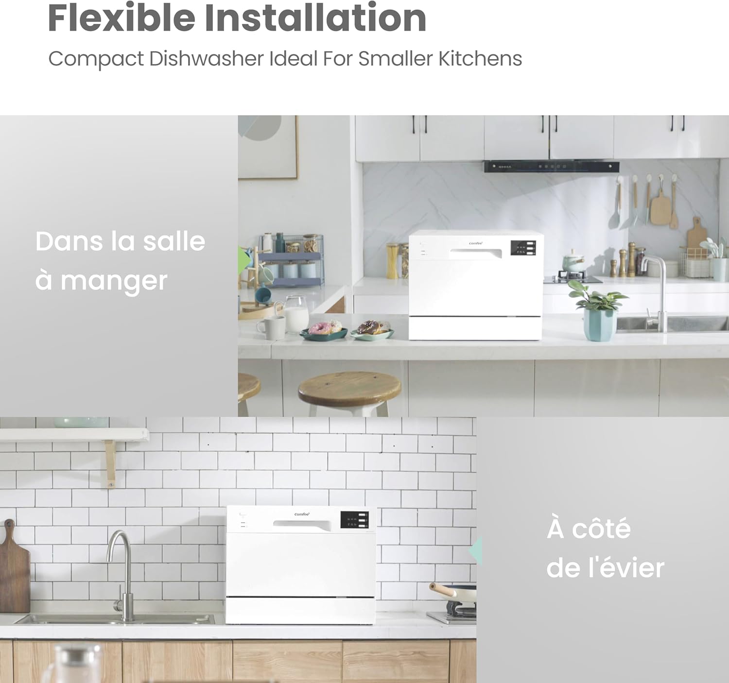 COMFEE' TD602E-W Compact free-standing dishwasher, LED display, 6.5 liters, white, noise level: 47 dB - Image 2
