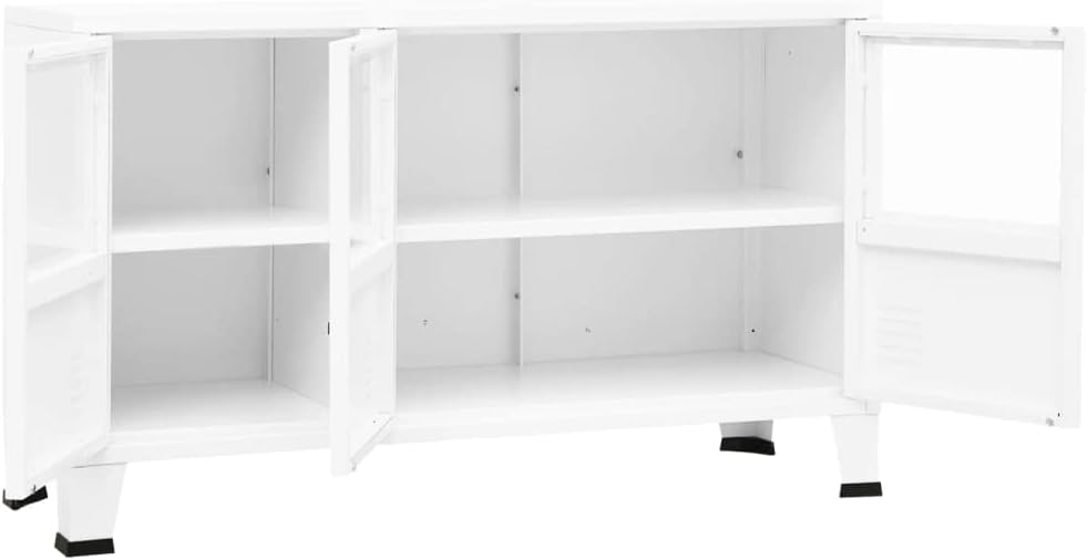 vidaXL Industrial Sideboard Side Cabinet Storage Unit Storage Cabinet Living Room Home Interior White 105x35x62 cm Metal and Glass - Image 7