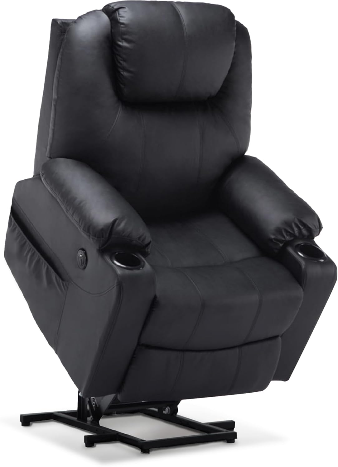 MCombo electric tie-down aid, TV armchair, Relaxing armchair, Massage, Heating, Electrically adjustable USB connection, Faux leather, Black