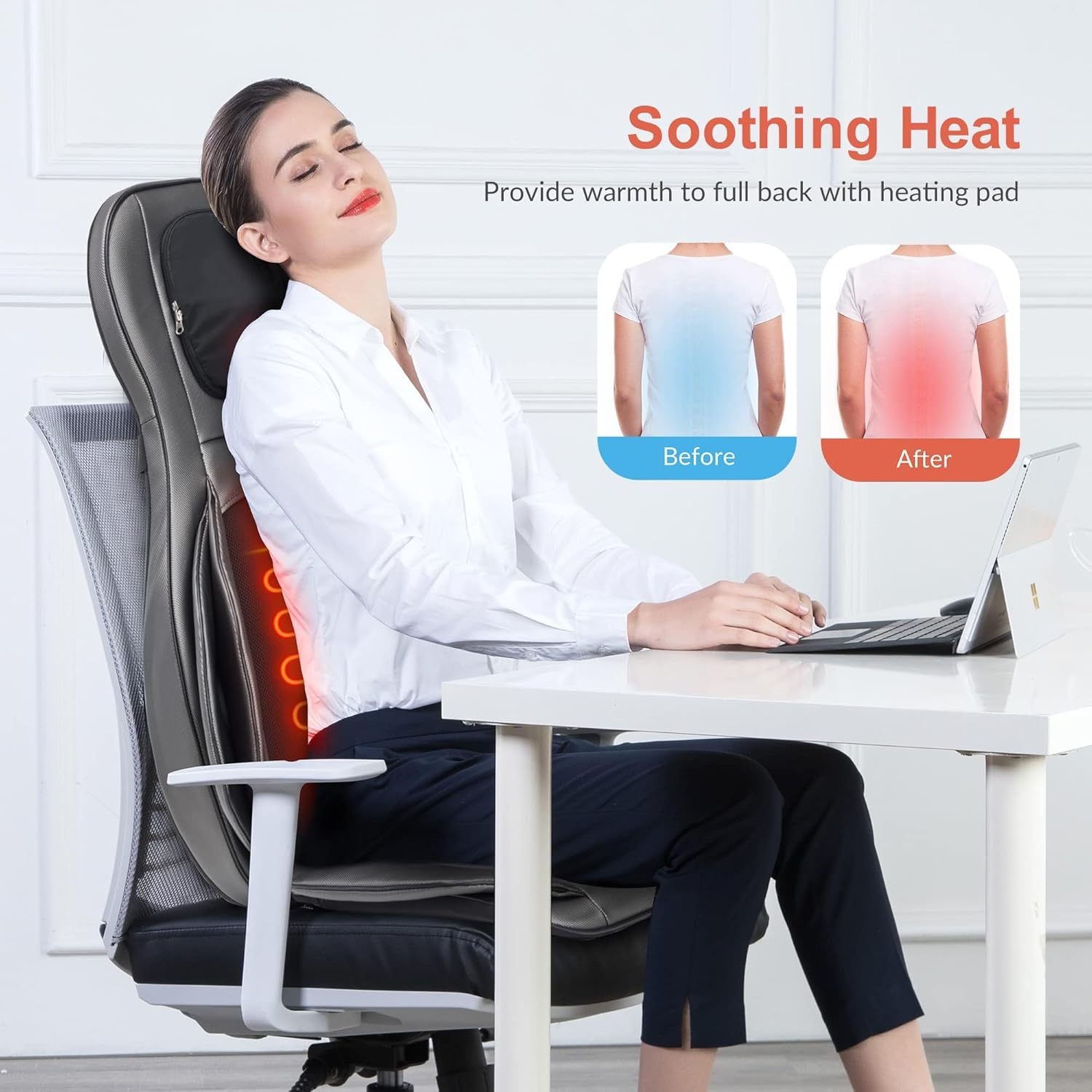 COMFIER Shiatsu Massage Seat for Back & Neck - 2D/3D Kneading Full Back Massager with Adjustable Heat and Compress, Hip/Neck/Back Massage Chair, Full Body Massager - Image 4