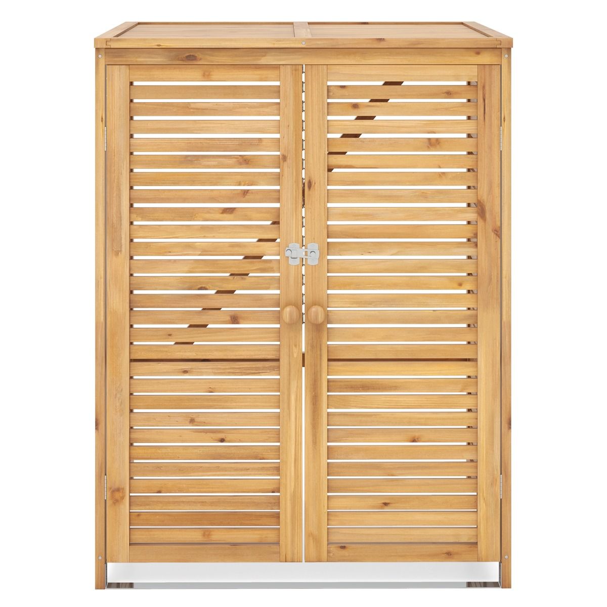 120L Wooden Trash Can Shed Outdoor Tool Shed with Openable Lid Double Doors Natural Locking Latch - - Image 4