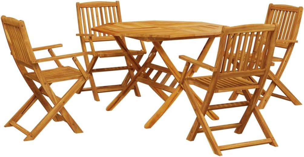 vidaXL Foldable Garden Dining Set 5 pcs Solid Acacia Wood, Outdoor Dining Set, Garden Dining Room Furniture, Garden Table and Chairs