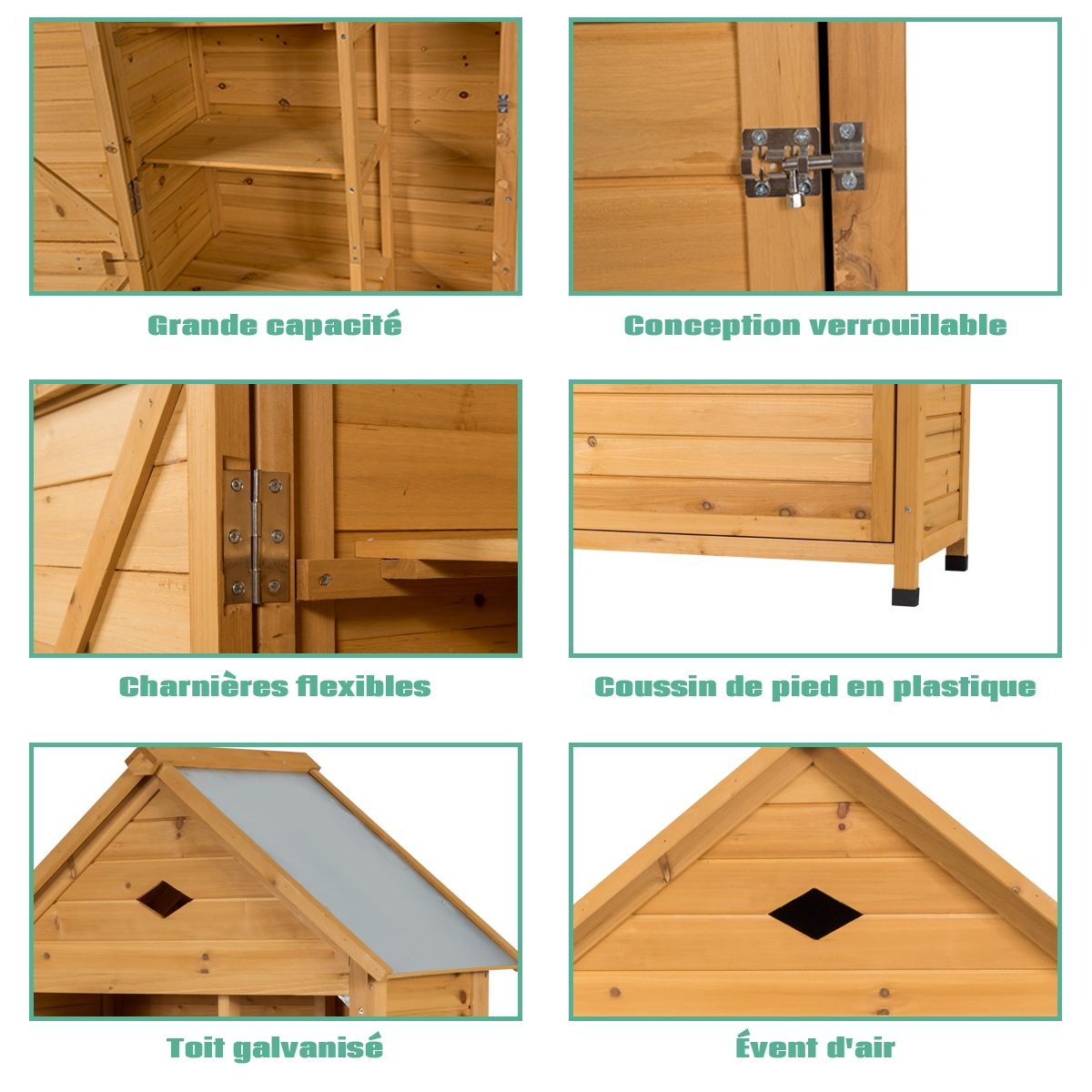 Outdoor Garden Shed with 5 Shelves Lockable Cabin in Fir Wood with Galvanized Sheet Metal Roof - - Image 11