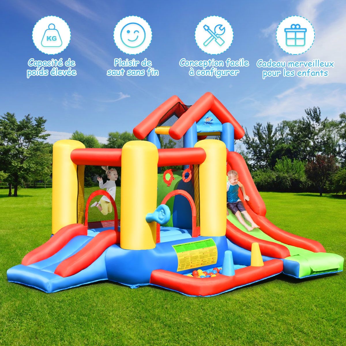 7 in 1 Inflatable Castle for Children 3-10 Years Slides Capacity 135kg in Oxford Fabric 356x289x233cm Multicolor - - Image 6