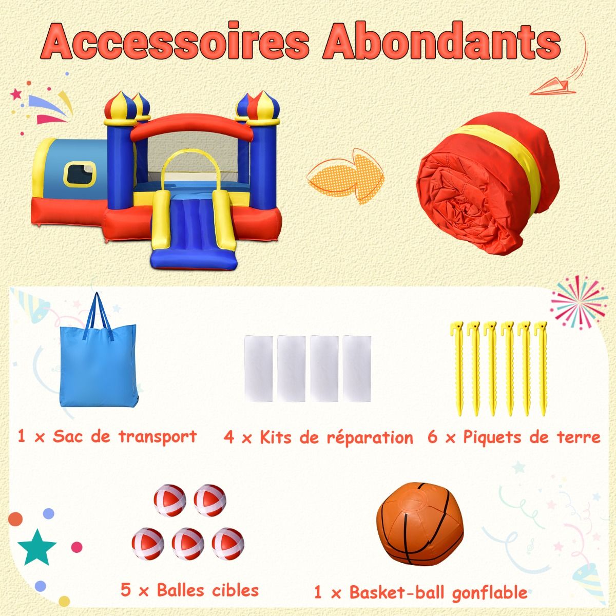 Inflatable Castle for Children with Bouncing Space Small House Slide Basketball Hoop (without inflator) - - Image 7