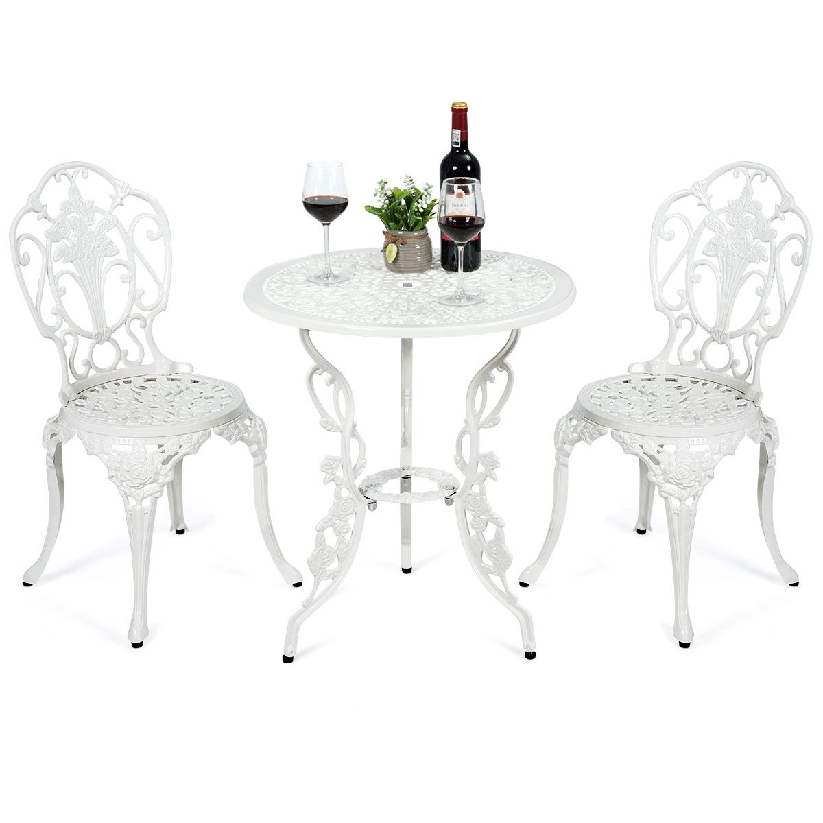 Weather-Resistant White Rose-Shaped Aluminum Garden Table and 2 Chairs Set - - Image 6