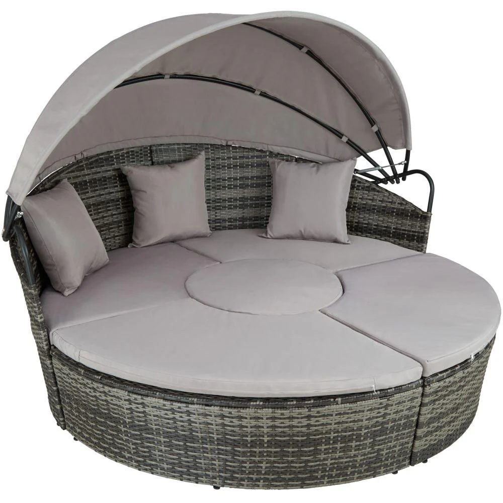 Bain de soleil transat meuble jardin rond modulable gris 2208062