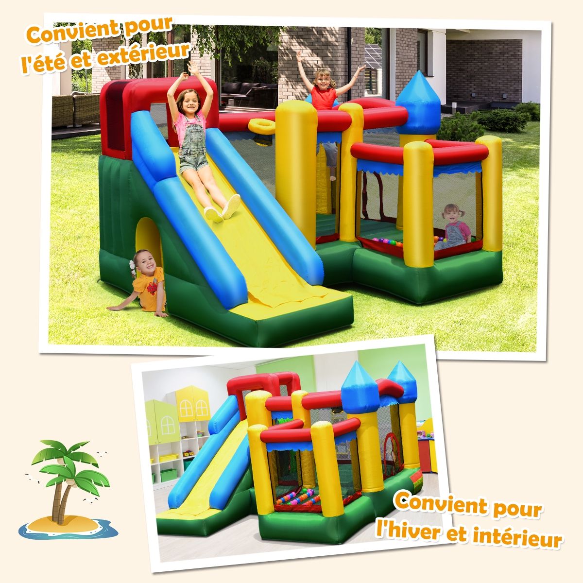 4 in 1 Inflatable Castle for Children 3-10 Years Old with Slide Jumping Area Climbing Wall Basketball Hoop - - Image 9