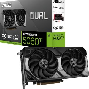 Asus Dual NVIDIA GeForce RTX 5060 Ti 16GB GDDR7 OC Edition – Carte Graphique (PCIe 5.0 DLSS 4 HDMI 2.1b DisplayPort 2.1b 2.5-Slot Ventilateurs axiaux Technologie 0dB Dual BIOS)