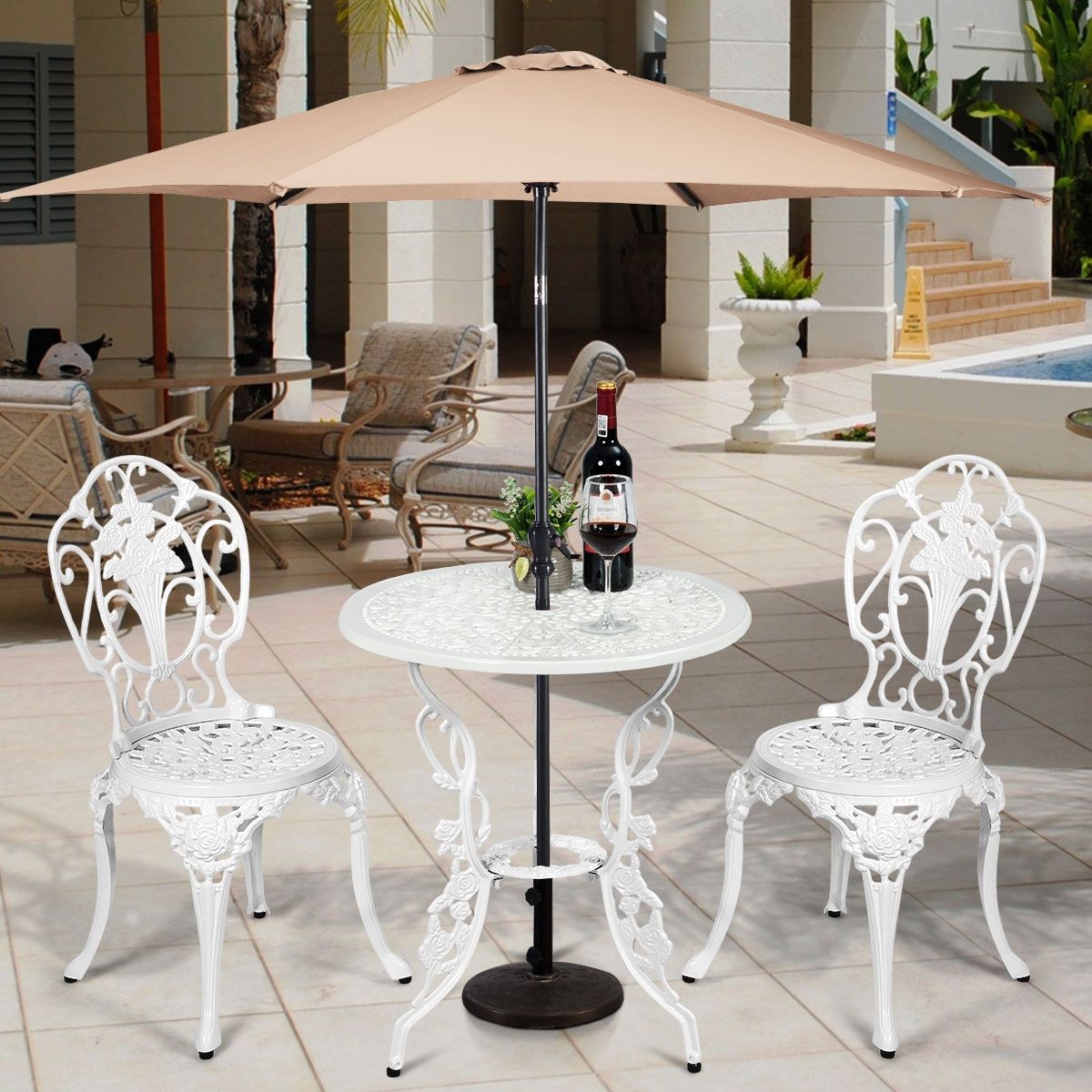 Weather-Resistant White Rose-Shaped Aluminum Garden Table and 2 Chairs Set - - Image 3