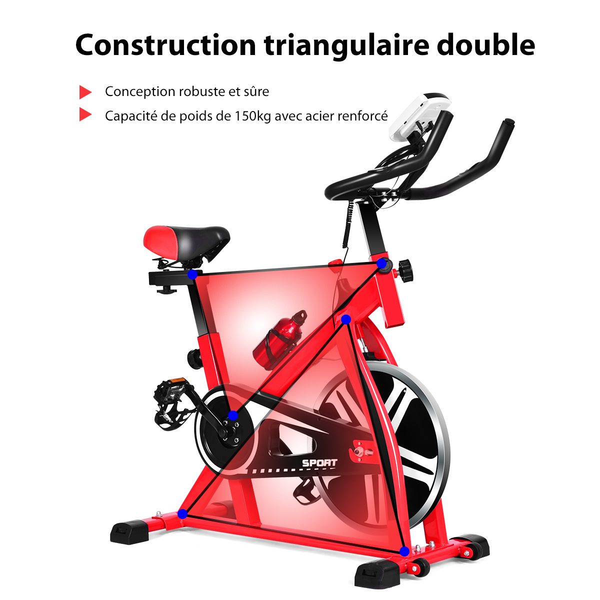 Indoor Exercise Bike with Flywheel 8 KG Silent Kettle Cup Holder LCD Screen Adjustable Saddle and Handlebar - - Image 8
